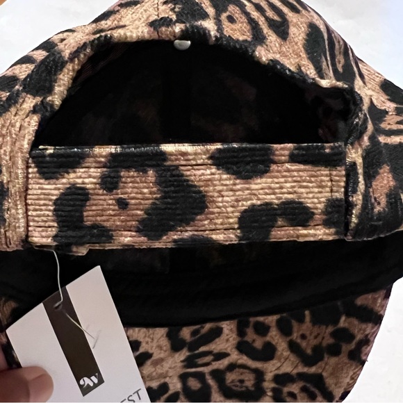 Nine West Leopard Corduroy Baseball Cap Hat Brown/Black - Picture 8 of 13